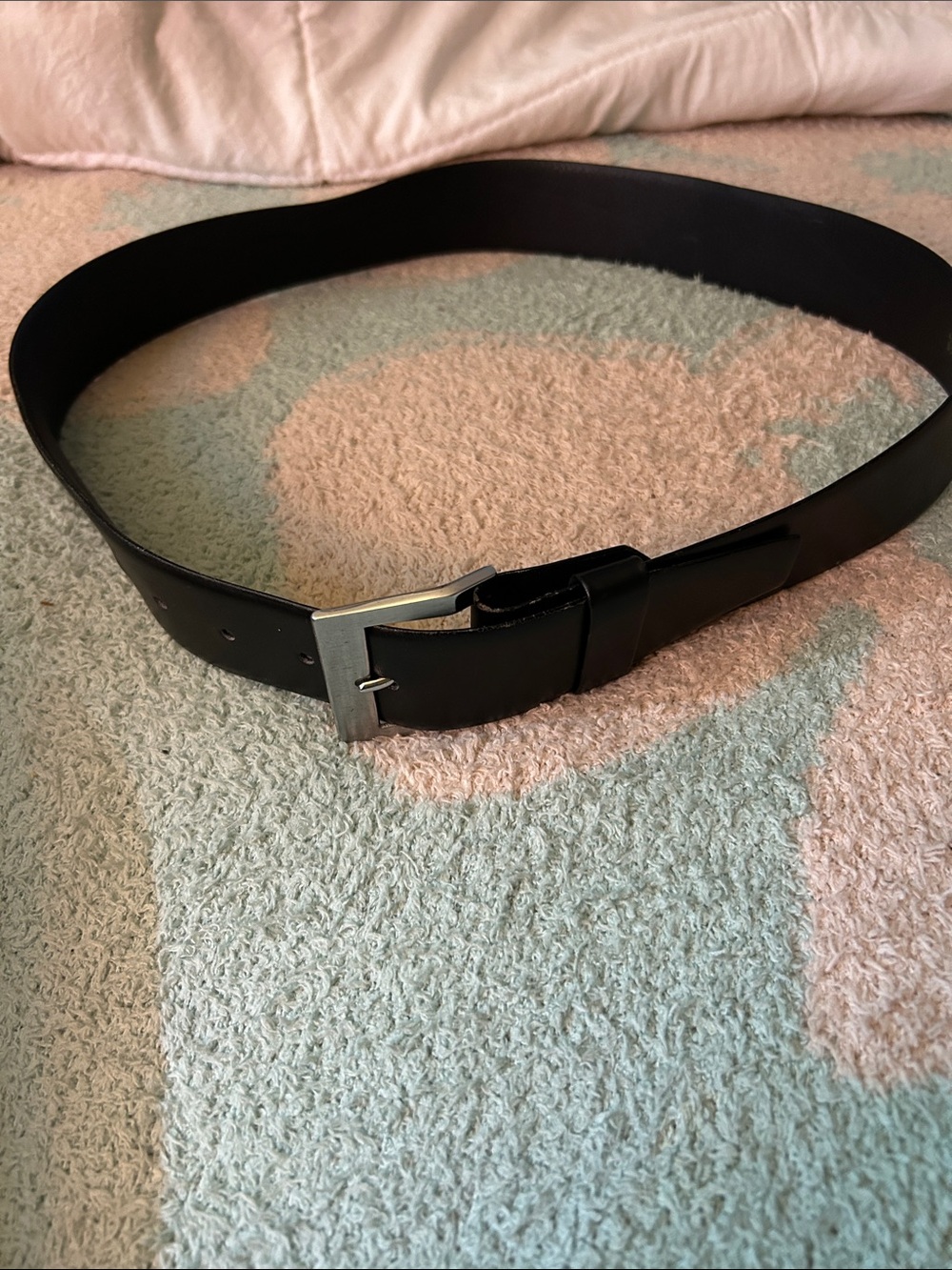 Men's Black Leather Belt with Silver Buckle